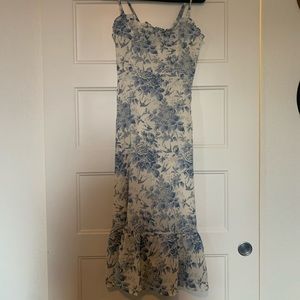 Women’s Formal Blue and White Floral Dress with Tie Straps